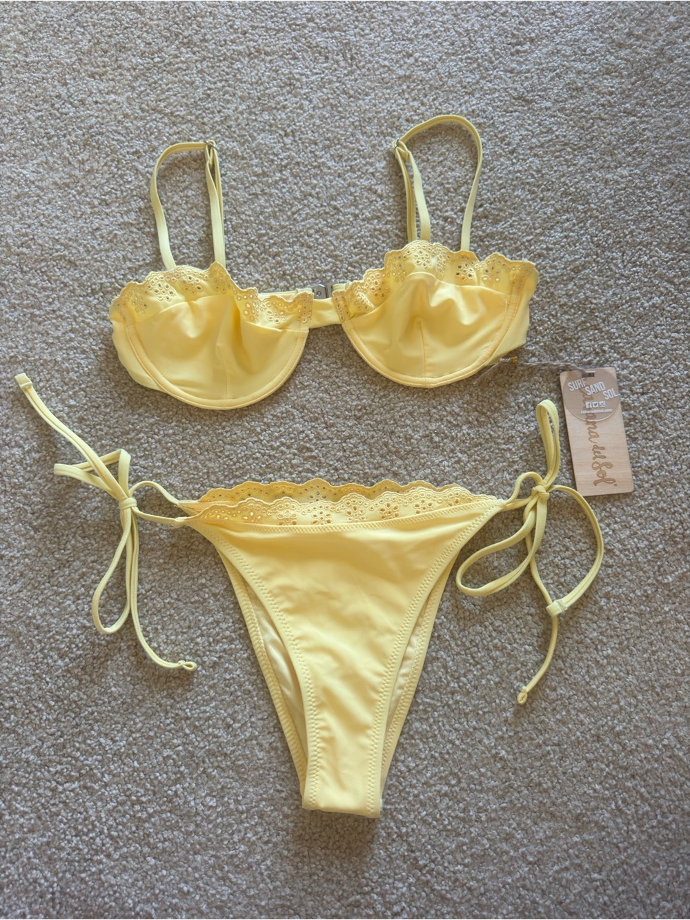 Cabana Del Sol Yellow Scalloped Eyelet Bikini Set - Women's Swim